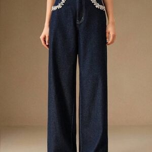 Elegant Embroidered Wide Leg Jeans